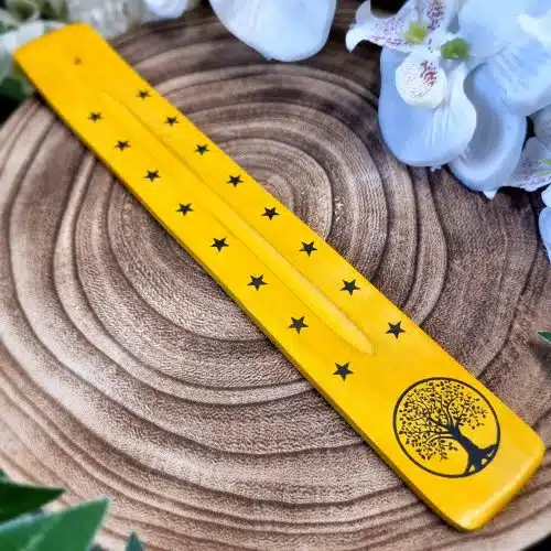 Yellow Tree of Life Wooden Incense Holder
