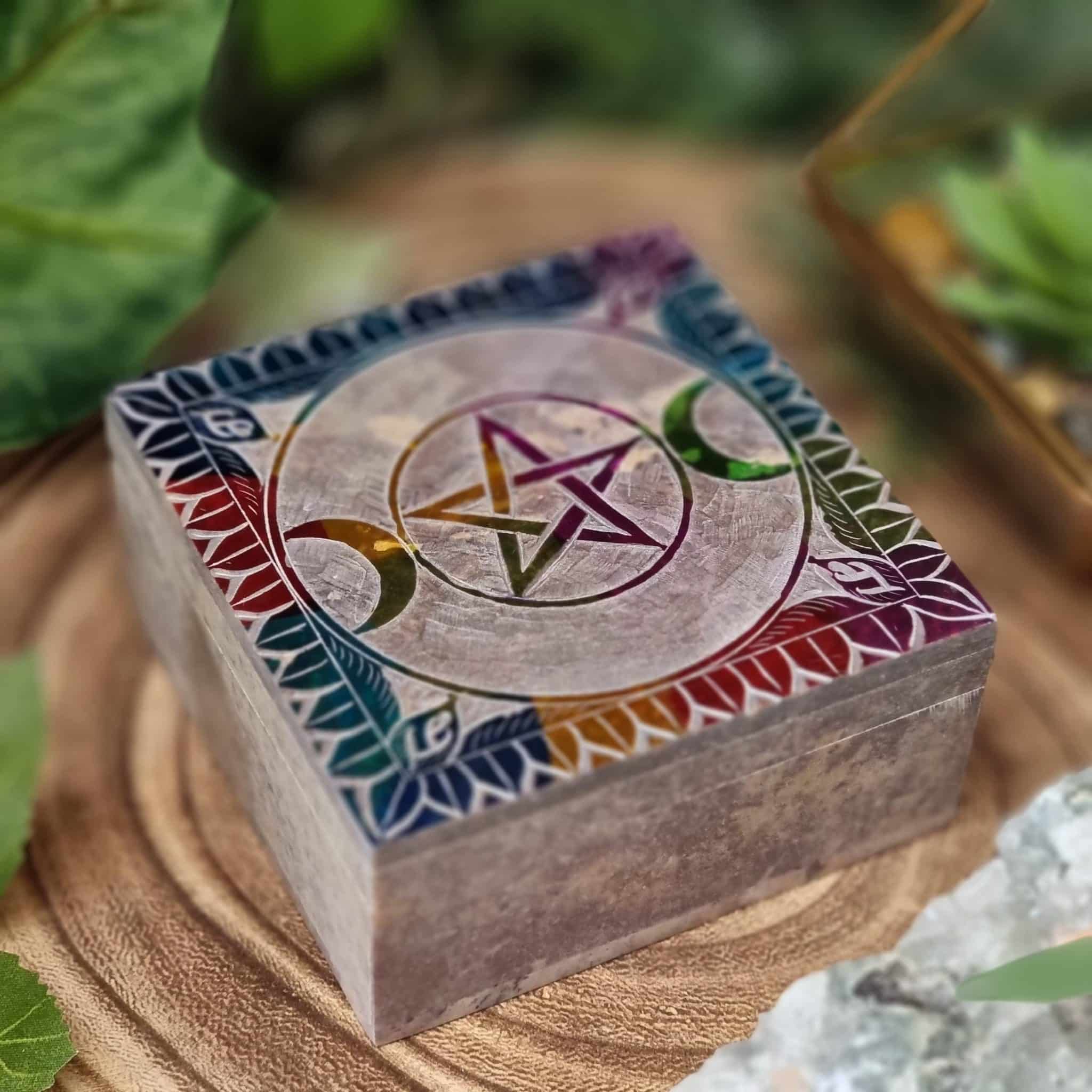 Triple Moon Soapstone Box Purple Lotus