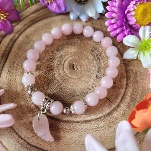 Rose Quartz Crystal Bracelet with Crystal Wing