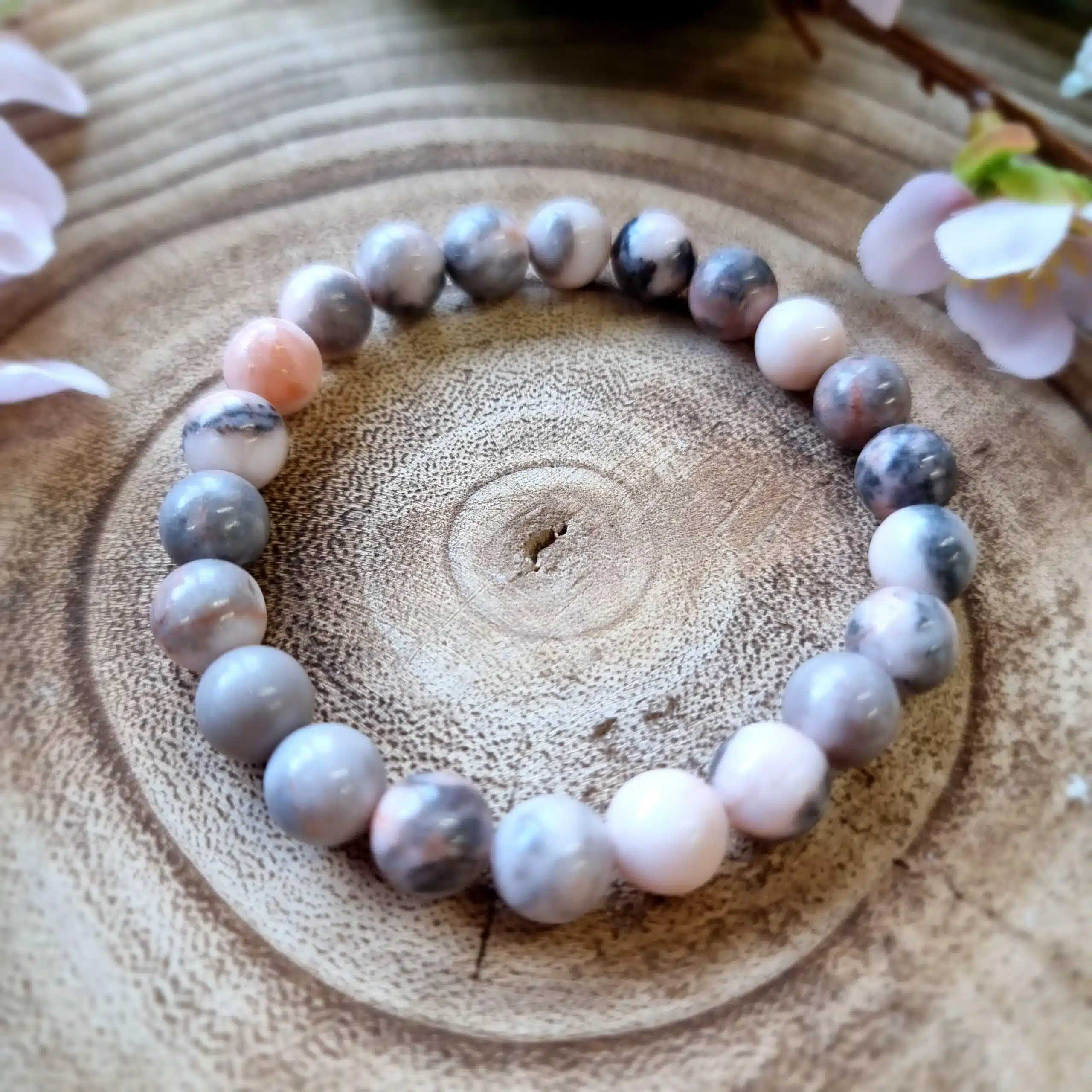 Pink Zebra Agate Crystal Bracelet