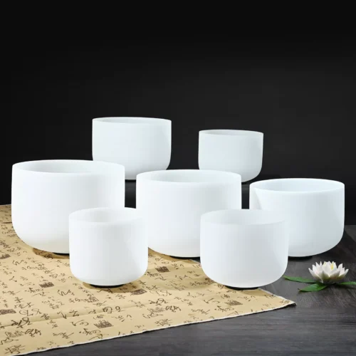 Frosted White Crystal Singing Bowls - Chakra Set of 7