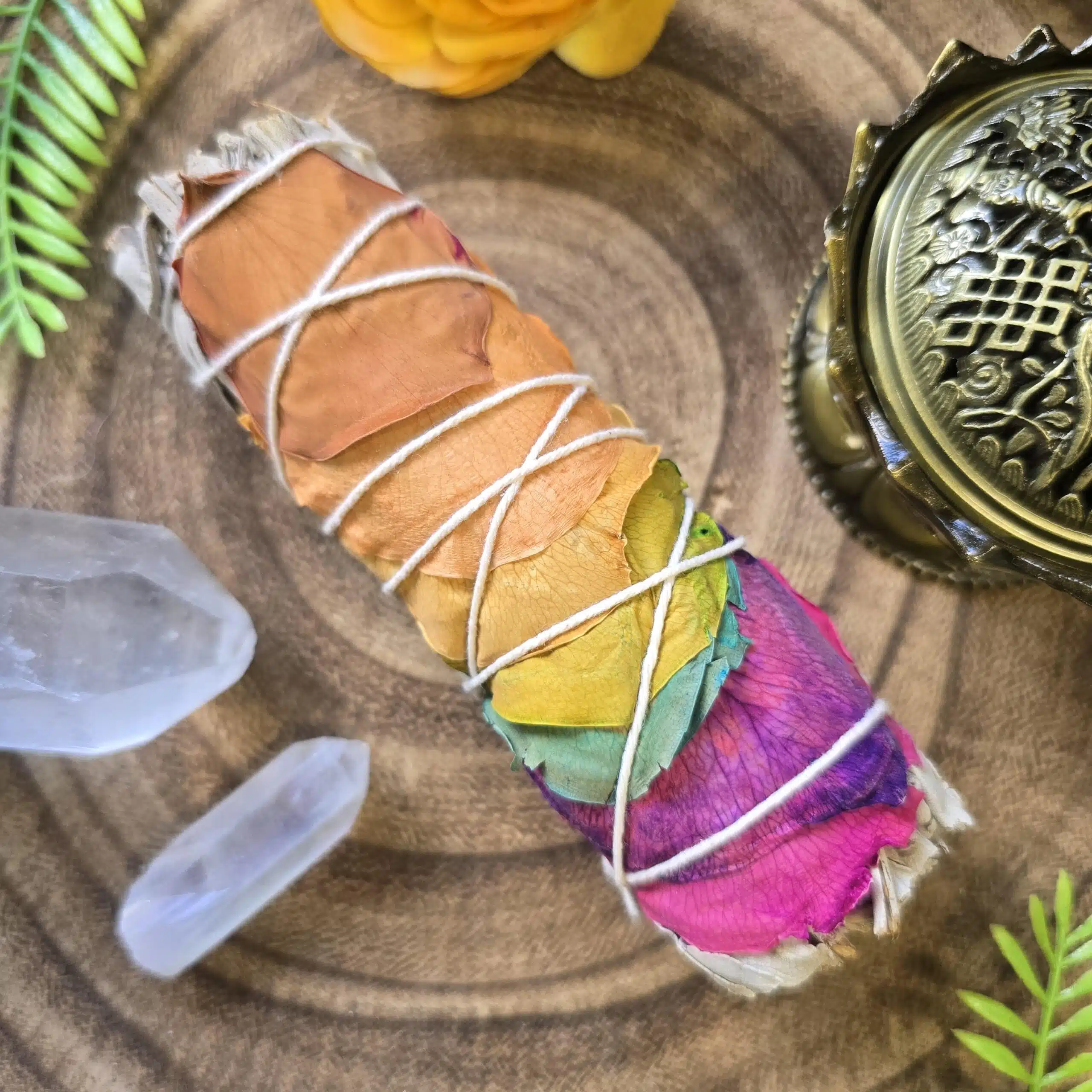 White Sage And Rose Petal Smudge Stick