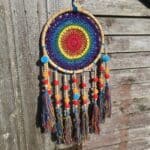 Large Rainbow Dreamcatcher with Pompoms